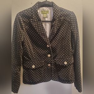 Eddie Bauer Blazer Jacket Velvet Feel Womans Sz 8P Black Patterned Holidays.